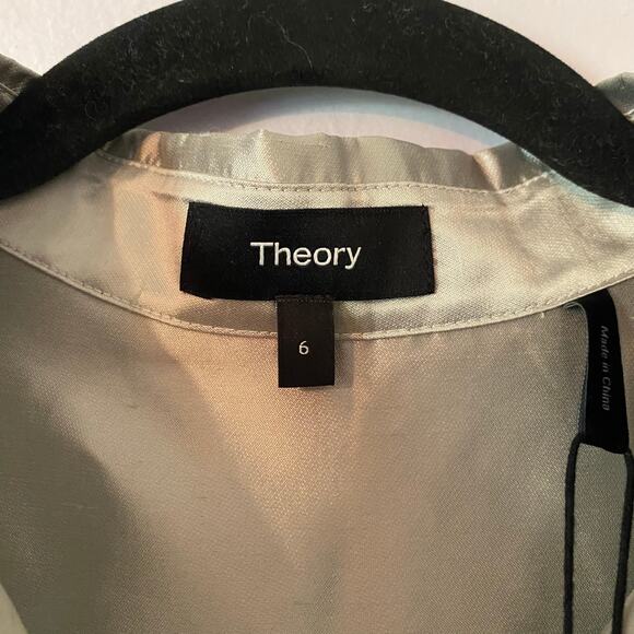 NWT Theory Silk Ice Gray Shantung Twill Button Down A-Line Mini Dress Women's 6 - Picture 3 of 16